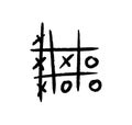 Hand drawn tic tac toe game. X-O children game. Win in tictactoe. Vector illustration in doodle style on white