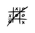 Hand drawn tic tac toe game. X-O children game. Win in tictactoe. Vector illustration in doodle style on white