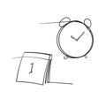 Hand drawn Time and clock vector linear icons.Time management. Timer, speed, alarm, time management, calendar symbol illustration Royalty Free Stock Photo