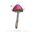 Hand drawn toadstool concept. Amazing drawing of a fly agaric psilocybin mushroom. Toxic magical hallucinogenic mushroom