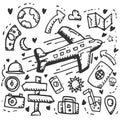 Hand drawn travel doodles. Vector illustration. on white background. symbol