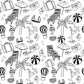 Hand drawn Travel seamless pattern for adult coloring pages Royalty Free Stock Photo