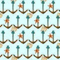 Hand drawn travel seamless pattern with anchor, sea shell, sea star Royalty Free Stock Photo