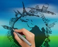 Hand drawn traveling around the world Royalty Free Stock Photo