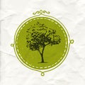 Hand drawn tree in circle badge. Eco friendly and organic product label. Vector nature emblem Royalty Free Stock Photo