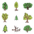 Hand drawn tree collection. Set of green trees silhouettes isolated Royalty Free Stock Photo