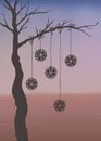 Hand drawn tree with hanging oranges. Royalty Free Stock Photo