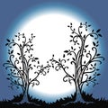 Leaflet with hand drawn tree isolated on gradient moonlight night background. Royalty Free Stock Photo