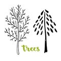 Hand drawn Trees. T-shirt simple print Vector icon design. Royalty Free Stock Photo