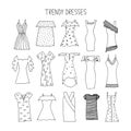 Hand drawn trendy dresses design concept. Fashion dresses with s