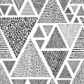 Hand-drawn triangles in doodle style seamless pattern. Black and Royalty Free Stock Photo