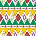 Hand drawn tribal ethnic colorful seamless pattern on white background