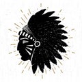 Hand drawn tribal icon with a textured American indian chief vector illustration Royalty Free Stock Photo