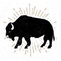 Hand drawn tribal icon with a textured buffalo vector illustration