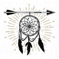 Hand drawn tribal icon with a textured dream catcher vector illustration Royalty Free Stock Photo