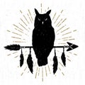 Hand drawn tribal icon with a textured owl vector illustration Royalty Free Stock Photo