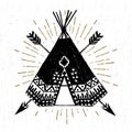 Hand drawn tribal icon with a textured teepee vector illustration Royalty Free Stock Photo