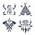 Hand drawn tribal labels set and lettering. Royalty Free Stock Photo