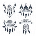 Hand drawn tribal labels set and lettering. Royalty Free Stock Photo