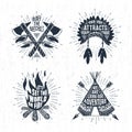 Hand drawn tribal labels set and lettering. Royalty Free Stock Photo