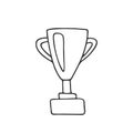 Hand drawn trophy Cup for winner. In doodle style, black outline isolated on white background. Cute element for card, social media Royalty Free Stock Photo