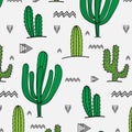 Hand Drawn Tropical Cactus Pattern.