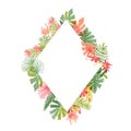 Hand drawn tropical flower, rhombus frame