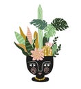 Hand drawn tropical house plants in the ethnic ceramic pot. Scandinavian style vector illustration.