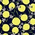 Hand Drawn Tropical Lime And Flowers Fashion Background Pattern Seamless