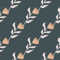 Hand drawn tulip flower seamless botanic pattern. Floral ornament in light and beige tones on dark grey background Royalty Free Stock Photo