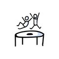 Hand Drawn Two Stickman Jumping on Trampoline. Concept Physical Exercise. Simple Icon Motif for Trapmolining Stick