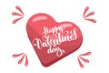 Hand drawn typography for Happy Valentine`s day, holiday of lovers with flat style red heart as symbol of love for celebration Royalty Free Stock Photo