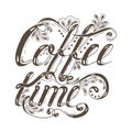 Hand drawn typography lettering phrase coffee time isolated on the white background.