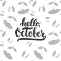 Hand drawn typography lettering phrase Hello, October isolated on the white background with rowan. Fun brush ink Royalty Free Stock Photo