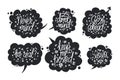 Hand drawn typography poster set. Never mind, xoxo, I dont mind, keep me posted, for real, go ahead phrases in speech Royalty Free Stock Photo