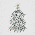 Hand drawn typography poster. Stylish typographic poster design with Christmas tree, inscription -We Wish You a Merry Christmas.. Royalty Free Stock Photo