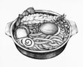 Hand drawn udon Japanese cuisine