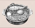 Hand drawn udon Japanese cuisine