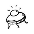 Hand Drawn UFO doodle. Sketch style icon. Decoration element. Isolated on white background. Flat design. Vector illustration Royalty Free Stock Photo