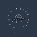 Hand drawn UFO space ship. Alien. Vector illustration