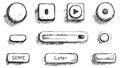Hand Drawn UI Buttons and Media Control Sketch Interface Set Royalty Free Stock Photo
