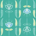 Hand drawn unfinished soft blue and green floral design in art nouveau style. Seamless vector pattern on vibrant