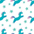 Unicorn in cute cartoon Skandinavian style pattern