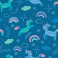 Unicorn in cute cartoon Skandinavian style pattern