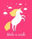 Hand drawn unicorn. Unique art fairytale unicorn pink print for girls mug and baby clothes vector illustration