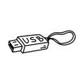 Hand drawn usb flash drive icon. Sign or symbol Isolated on white background. Black and white drawing. Vector illustration Royalty Free Stock Photo