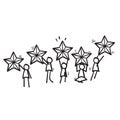 Hand drawn User experience feedback icon , stick figure with stars symbol for Clients evaluating product, Consumer product review Royalty Free Stock Photo