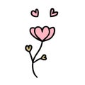 Hand drawn Valentine flower in simple doodle style. Perfect for tee, stickers, cards. Isolated vector illustration