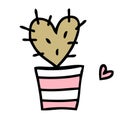 Hand drawn Valentine heart-shaped cactus in doodle style. Perfect for tee, stickers, cards. Isolated vector illustration