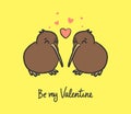Hand-drawn illustration with Kiwi Birds for Valentine`s day
